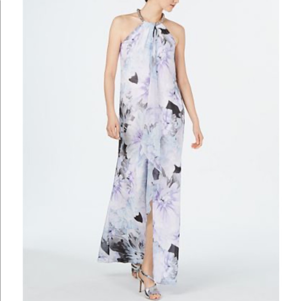Calvin Klein Floral Embellished Neck Gown